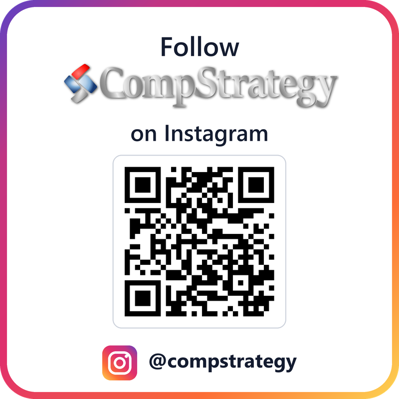 Follow CompStrategy on Instagram: QR code and link to @compstrategy