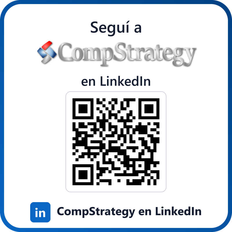 Seguí a CompStrategy en LinkedIn: código QR y enlace a la página de empresa
